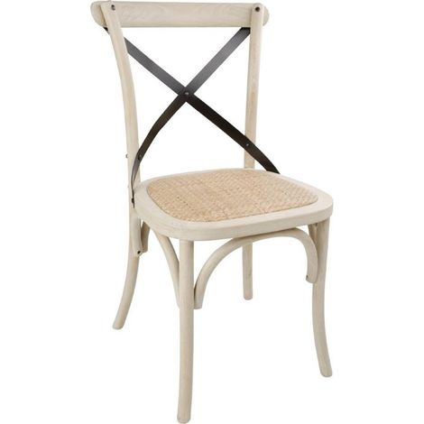 Lot de 2 chaises en bois (H)470 mm empilables, assise en rotin (1/5)