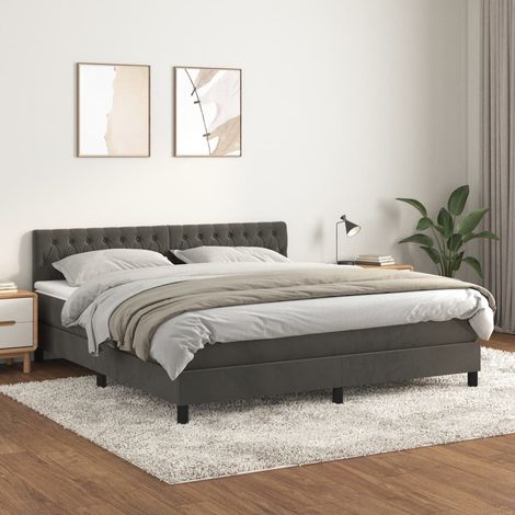 Sommier à lattes de lit et matelas Gris foncé 180x200cm Velours (1/5)