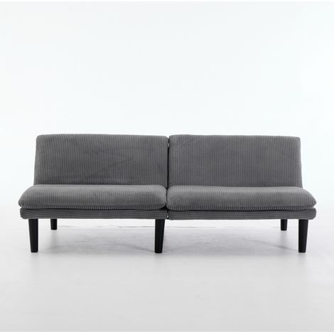 Divano letto 2 posti grigio in velluto a coste con base in legno (1/5)