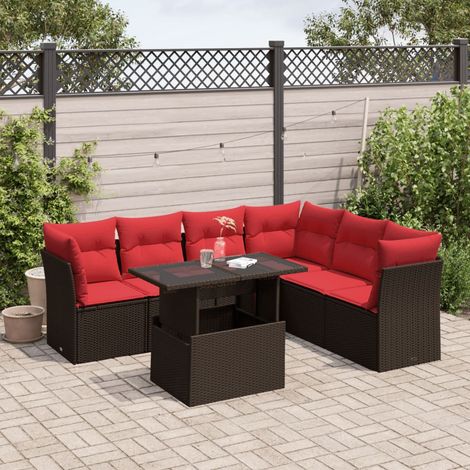 7-teiliges Gartensofa-Set mit Kissen, braun, Polyrattan