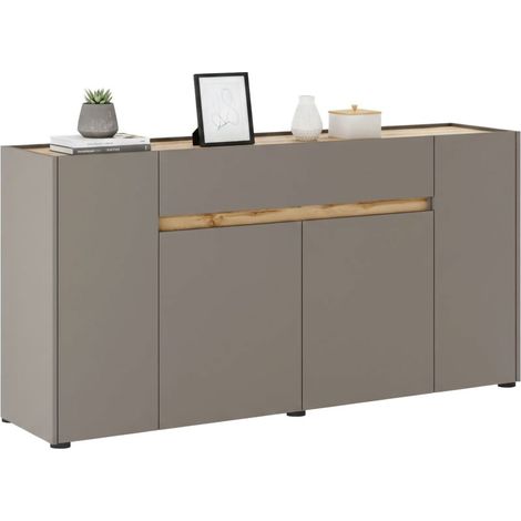 Credenza Cirimido, Madia 3 Ripiani, un Cassetto, 4 Ante, 170x40x85h cm Grigio Tortora