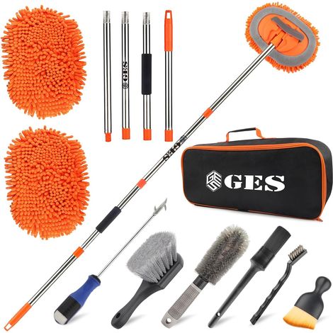 Balai de Lavage de Voiture avec Long Manche, Brosse de Lavage de Voiture de 157,5 cm avec poignée télescopique, kit de Nettoyage 2 en 1 Chenille en Microfibre Chenille avec Sac de Rangement pour (1/5)