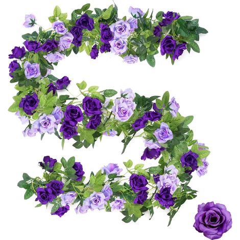 Lot de 2 Guilande De Fleus Atificielles Violet 2,4M Guilande de oses Atificielles en Soie pou Maiage Jadin Mu Clôtues Tentes Décoation (1/4)