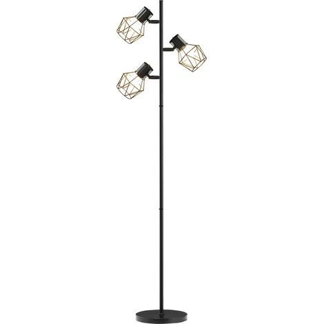 Lámpara de pie, lámpara de pie con 3 casquillos E27, lámpara de pie de 40 W con 3 llamas regulables, para salón, altura 169 cm, metal, sin bombilla, negro
