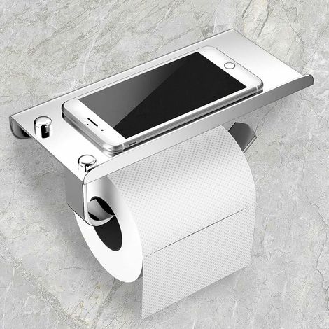 Porte Papier Toilette,Support Papier Toilette Derouleur Mural, 304 Acier Inoxydable Porte Rouleau Toilette, Installation avec Vis la colle， avec Plateforme de Rangement (1/5)