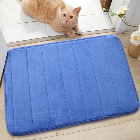 Bleu - Matelassé 5080cm (polaire corail 0,6cm) Tapis de porte uni en polaire corail, lavable, antidérapant pour salle de bain. (1/5)