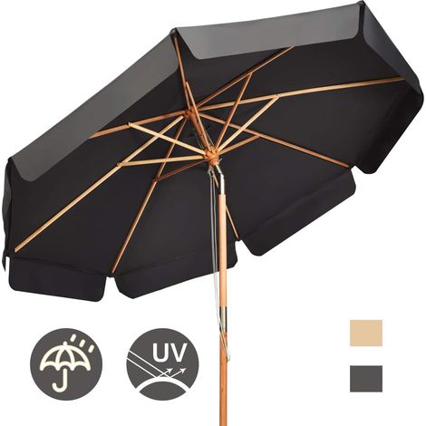 COSTWAY Sombrilla de Ø300cm de Madera Parasol de Jardín Inclinable Sombrilla de Manivela para Playa Jardín Piscina Terraza (Gris) (1/5)