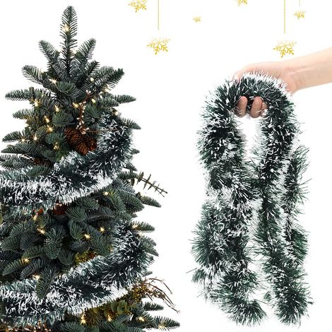 Guirlande de Sapin Artificiel Noël Décoration de Noel pour Intérieur Extérieur 10m Couronne 5 Pcs Guirlande Escalier Artificielle Noel pour Cheminée Escalier Sapin de Noël Jardin (Vert et Blanc) (1/5)