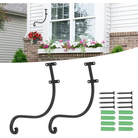 Crochets noirs pour plantes, ensemble de suspensions murales décoratives vintage en métal pour plantes d'extérieur (2 pièces par ensemble). (1/5)
