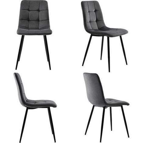 Table à Manger - Ensemble 5 Pièces - Table Ronde 80 cm - Chaises Velours Gris - Pieds Métal Or (1/4)