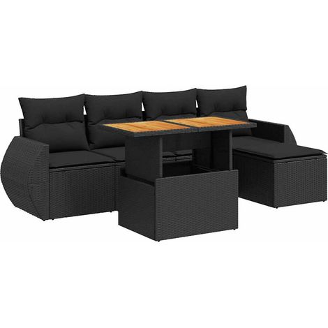 vidaXL Set Divano da Giardino 6 pz con Cuscini Nero in Polyrattan (1/5)