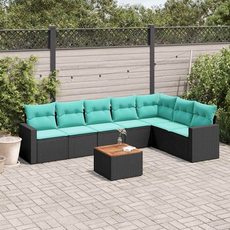 vidaXL Salon de jardin 8 pcs avec coussins noir résine tressée (1/5)