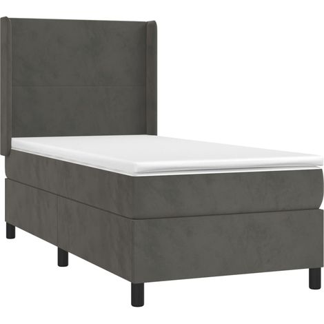 Struttura letto a LED con testiera a molle, materasso 90x200 cm, tessuto in velluto grigio scuro TDL0208255