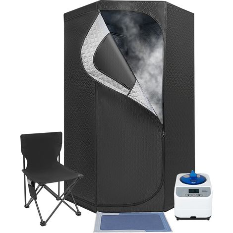 Sauna à vapeur portable, kit de sauna personnel pour spa à domicile, hammam détoxifiant et relaxant pour la maison, appareil à vapeur 1350 W/3 L, avec télécommande, chaise pliante, tapis antidérapant (1/5)