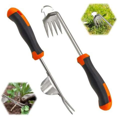 Stainless Steel Hand Weeder 2 Piece Set Weeder Manual Weeding Tool with Rubber Handle Gardening Tool for Digging Weeds (1/5)