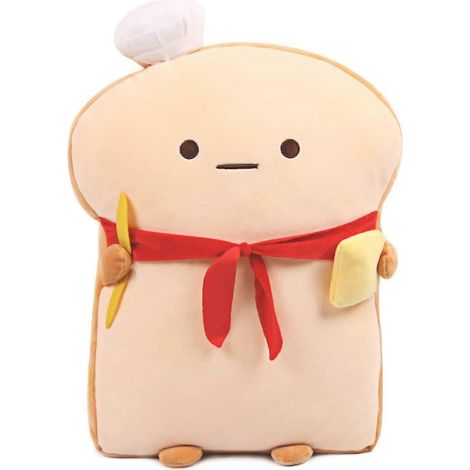 Coussin en forme de tranche de pain grillé, peluche câline en forme de pain avec écharpe rouge, coussin doux pour canapé, décoration intérieure, cadeau en peluche pour enfants. (1/5)