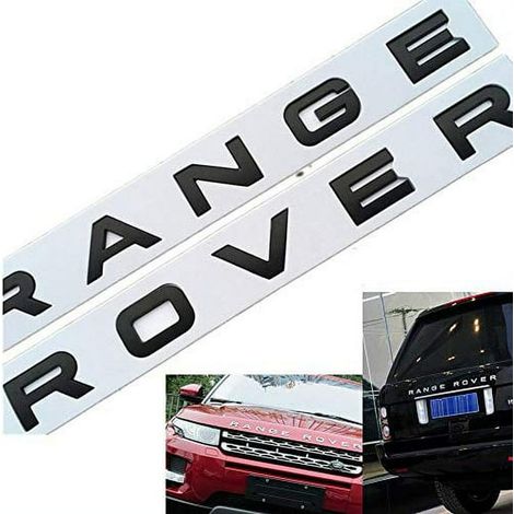 emblème de calandre avant « Range Rover » en fibre de carbone brillante, logo sur le capot et inscription sur le coffre. (1/3)