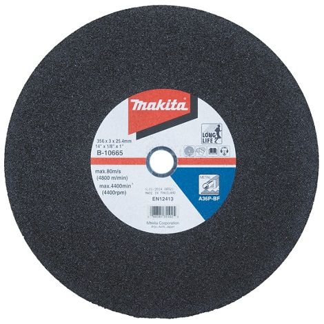 Makita – Disques à tronçonner 355mm – Grain 3 pour acier – Vitesse max 3860 tr/min – Pack de 5 – B106655