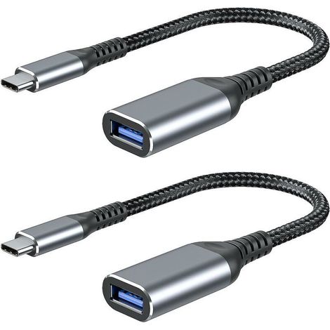 Adaptateur USB C vers USB A[Lot de 2] Câble OTG USB C Mâle vers USB A Femelle 3.0 Transmission de Données Rapide Compatible avec MacBook Pro 2018, Galaxy S9/S9+,Huawei P20 etc-Gris