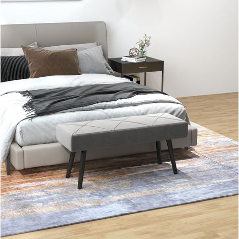 Panca imbottita effetto velluto grigio 100 x 36 x 45 cm, piedi in acciaio, 120 kg HAVRYA (1/5)