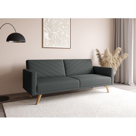 Deco In Paris – Canapé convertible 3 places scandinave en tissu gris foncé – Dimensions 196.5x86x94cm – Couchage 181x110cm – Garnissage mousse polyester (1/5)
