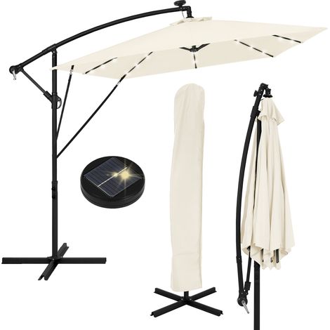 ML-Design Sombrilla de Jardín con LED Solar Ø330cm de Aluminio Beige Parasol Voladiza de Terraza, Giratoria 360° Inclinable con Manivela Protección Solar UV50+ e Impermeable, incl. Soporte y Funda (1/5)