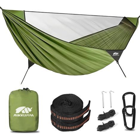 Hamaca de exterior con mosquitera – Carga máxima: 350 kg – Ultraligera – Fabricada en seda de paracaídas – Con correas – Ideal para acampar, viajar, hacer senderismo y jardinería (1/5)