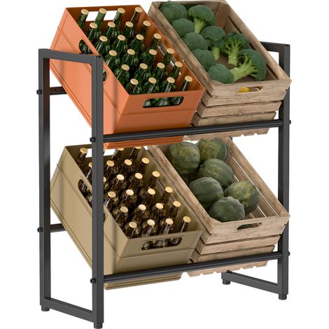 Randaco Estantería para cajas de bebidas 71 x 32 x 80 cm Estantería de almacenamiento sólida de metal negro para bodega o cocina 2 piezas