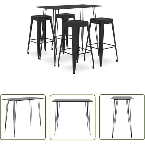The Living Store 5-tlg. Bar-Set Schwarz - Bar Set - Bartisch - Barhocker - Küchenstuhl - Wohnzimmermöbel (1/5)