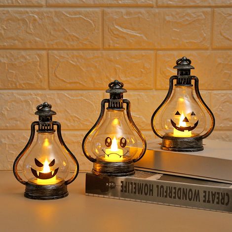 Ortviai Lanterne de citrouille d'Halloween – Lampe décorative portable en HIPS+PP+PET, 6,9 x 10,8 x 15 cm, piles AAA (1/4)