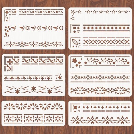 Lot de 6 pochoirs muraux simples pour peinture de coins, pochoirs vintage avec bordure de fleurs, béton, pochoirs réutilisables pour peinture, bois, toile, meubles, patio, décoration (1/5)