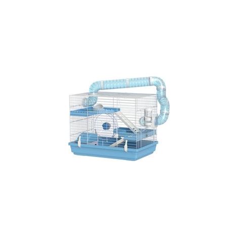 Tragbarer Hamsterkäfig mit Häuschen, Laufrad, Futternapf und Wasserflasche, 47,5 x 31,5 x 29,5 cm, hellblau