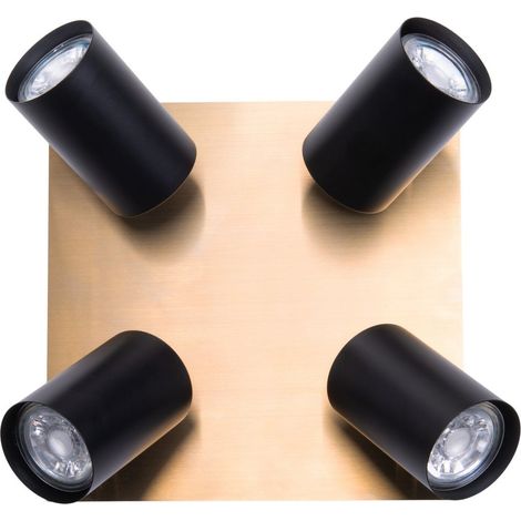 Plafonnier 4 Spots Orientables en Métal Noir et Doré GU10 pour Salon et Bureau 22 x 22 cm - PANGIVO (1/5)
