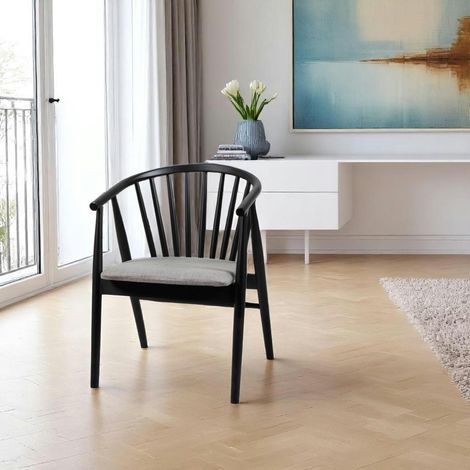 Chaise noire à barreaux - tissu gris TENA (1/4)