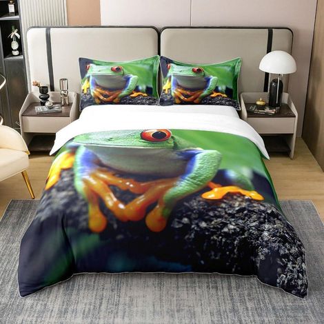 Bettwäsche-Set 220x240cm mit 2 Kissenbezügen 80x80cm, 100% Baumwolle, Frosch Motiv