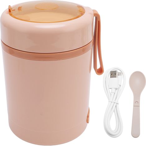 Boîte à lunch électrique chauffante USB Acier inoxydable 304 étanche 600ml Rose maintien 60°C avec cuillère pour bureau (1/4)