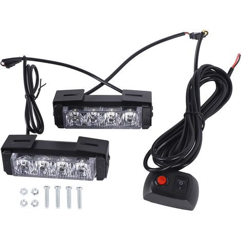 24W 12V 8 LED-Blitzlichtleiste, hohe Helligkeit, für Einsatzfahrzeuge, weiß.