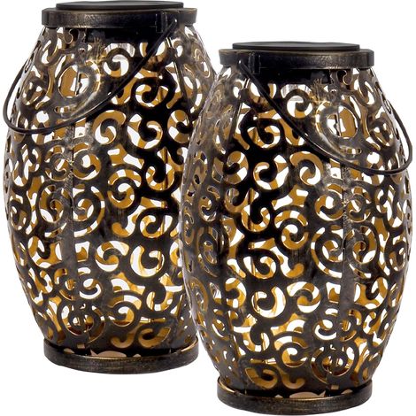 Lot de 2 Lanternes Solaires Marocaines – Lampes LED Extérieures Étanches à Suspendre ou à Poser (1/5)