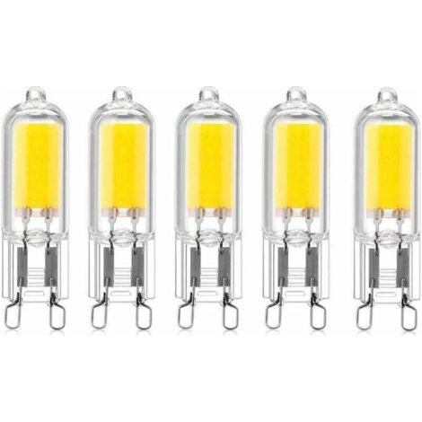 5 capsule LED COB da 2W con attacco G9, 220V, 200 lumen, equivalenti a lampadine alogene da 10W-20W, per lampadari, lampade da scrivania e applique, luce bianca calda 3000K [Classe energetica A++]