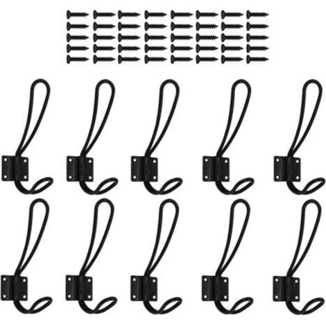 10-Pack Rust Color Entryway Hooks - Black Hanging Wall Hooks with 40-Pack Metal Screws, Vintage Double Coat Hooks (1/5)