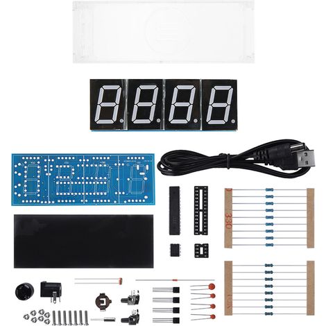 Kit d'horloge numérique LED à 4 chiffres à monter soi-même, affichage automatique de l'heure et de la température - Rouge (1/5)