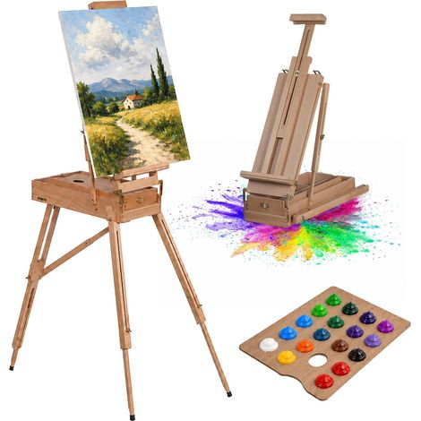 Foldable Beech Wood Easel with Drawer and Palette (1/5)