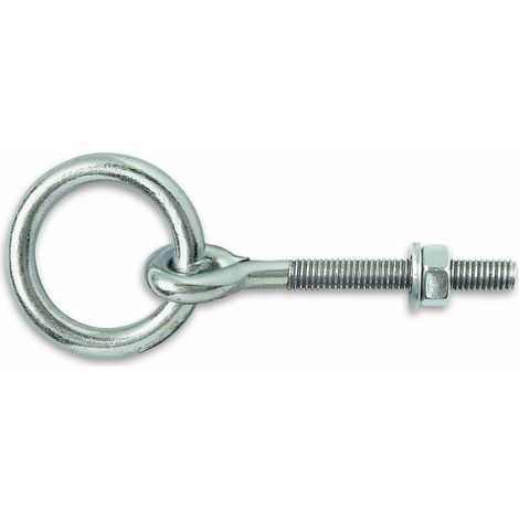 Anneau d'écurie à écrou, Acier zingué, M10, Diam. Intérieur 50 mm, Longueur 80 mm, Permet le passage de lien à un point fixe, Evite l'utilisation d'une perçeuse