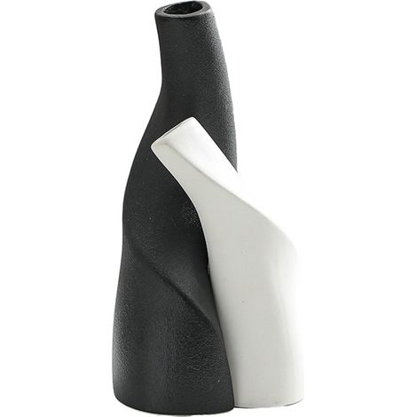 Vases double design asymétrique noir et blanc - Céramique artisanale pour décoration intérieure nordique - Élégance minimaliste avec support pour fleurs séchées - Lot de 2 pièces (1/5)