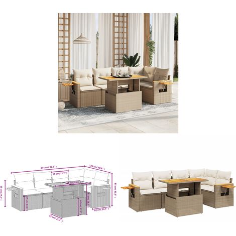 6-tlg. Garten-Sofagarnitur mit Kissen Beige Poly Rattan - Gartenmöbel - Gartensorte - Lounge Set - Rattan Möbel - Outdoor Furniture - Home & Living (1/3)