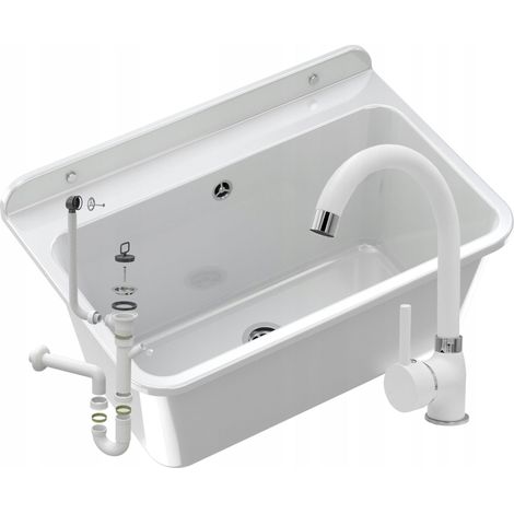 Évier Blanc Utilitaire avec Robinet Inclus (1/5)