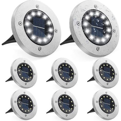 Ensemble de 8 lampes solaires d'extérieur Gabless, comprenant 8 lampes solaires LED d'extérieur et des projecteurs solaires d'extérieur IP65. (1/4)