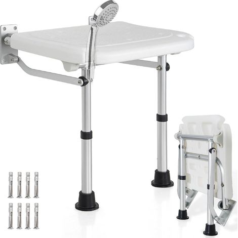 Tabouret de Douche Pliable Mural, Siège de Douche Réglable en Hauteur, Chaise de Douche Antidérapante pour Personnes Âgées et Adultes Handicapés, Capacité de Charge 400LBS