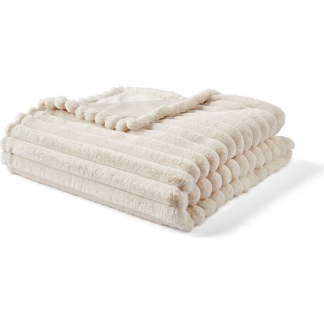 Arezzo - plaid - 200x140 cm - en fausse fourrure côtelé et velours - beige (1/3)