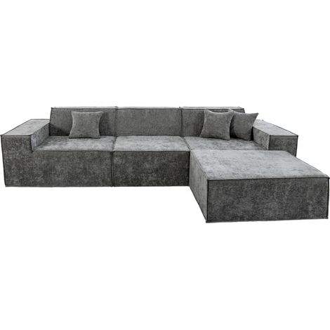 Modulares Einzelsofa mit Ottomane "Lusso" aus strukturierten Stoff  – 4-Sitzer –  Grau